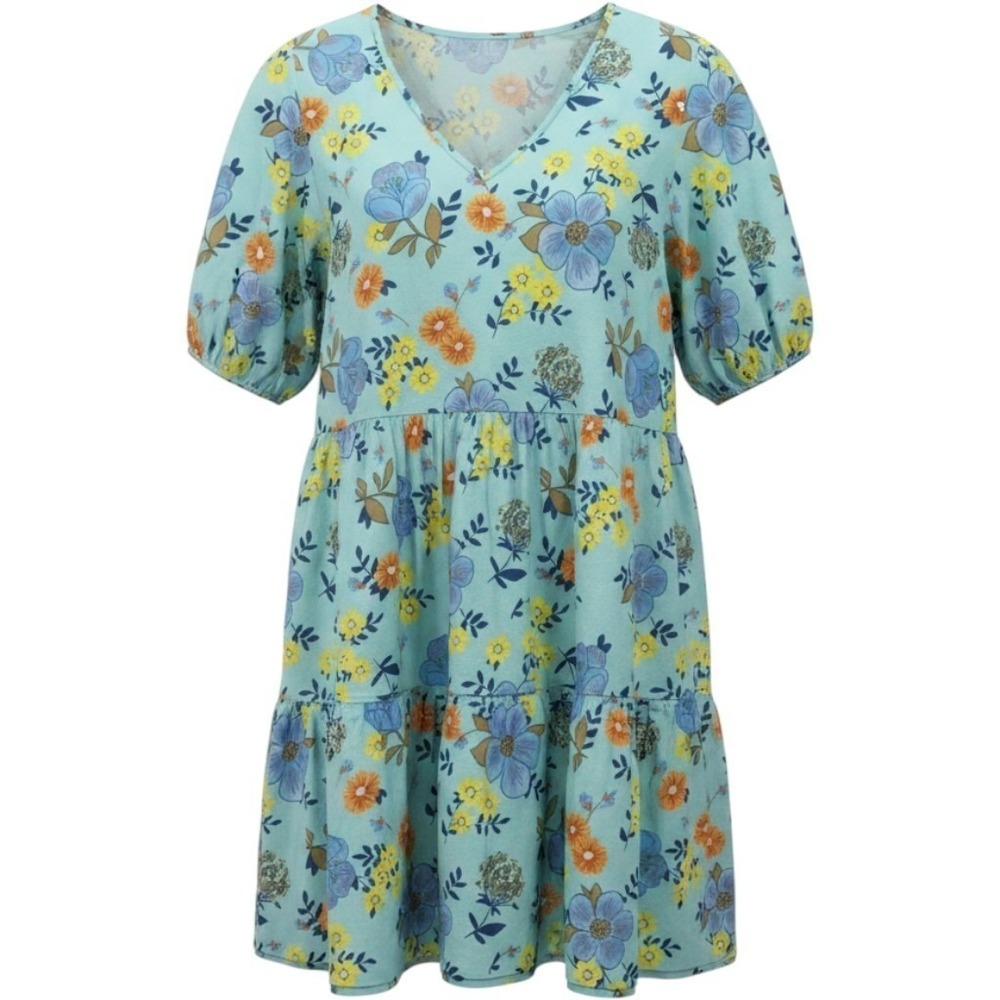 A.n.a. Babydoll Dress Turquoise Floral Tiered‎ Puff Sleeve Womens Large
